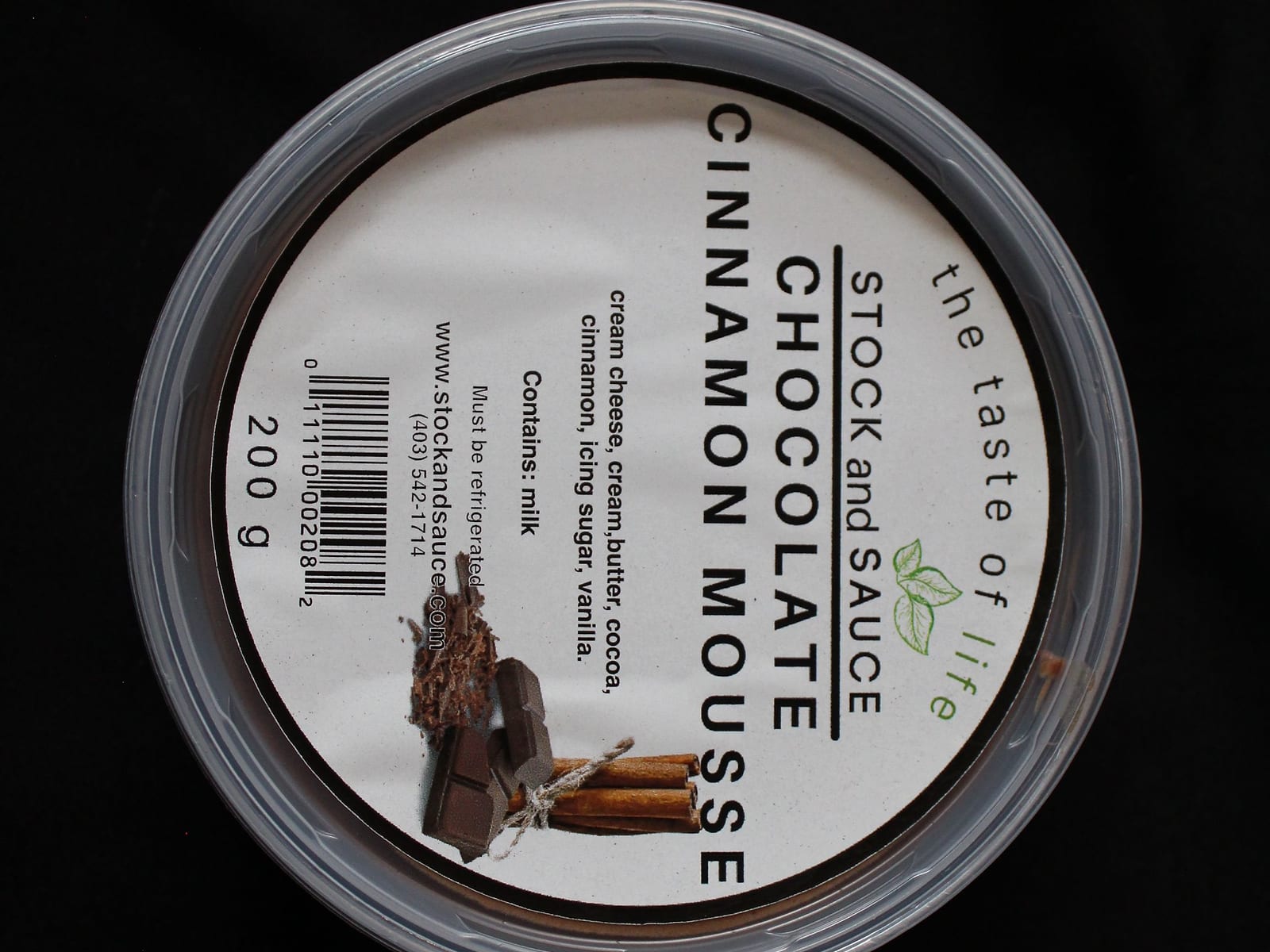 Chocolate Cinnamon Mousse tub with labelled lid