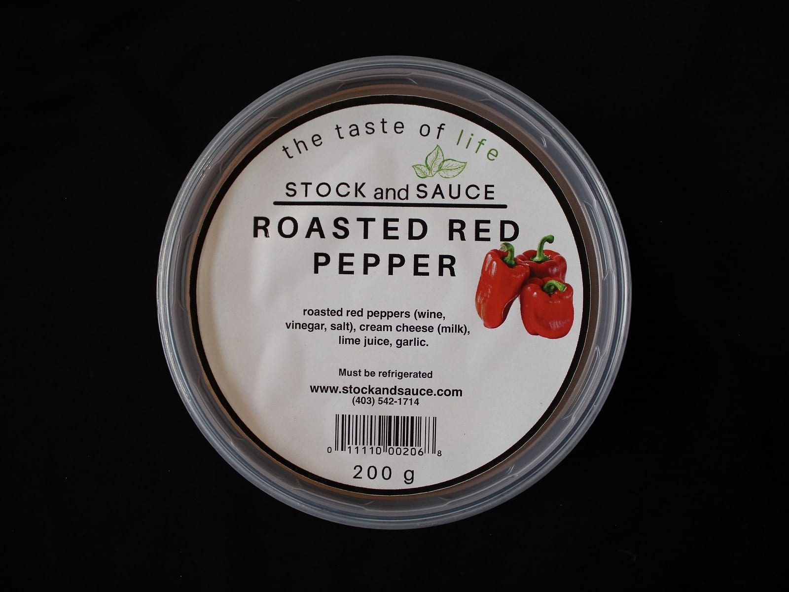 Roasted Red Pepper dip tub with labelled lid